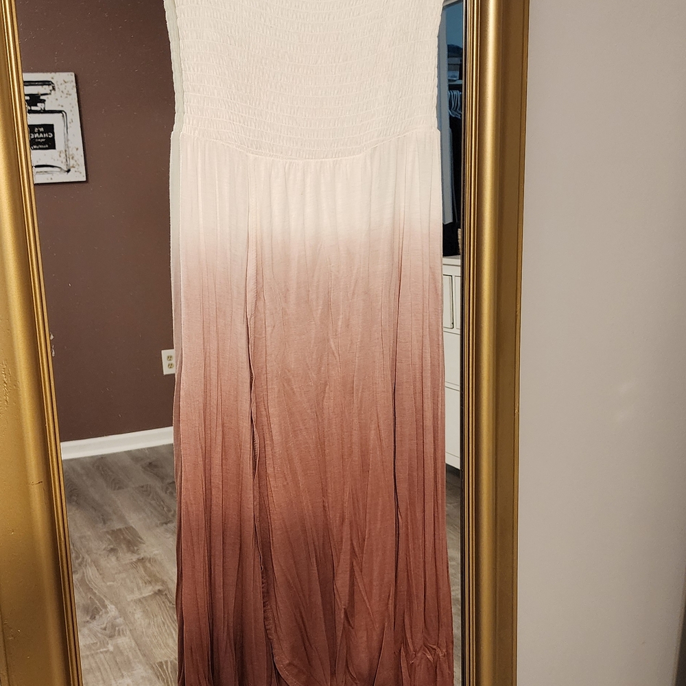 VENUS Cream and Brown High Low Dress